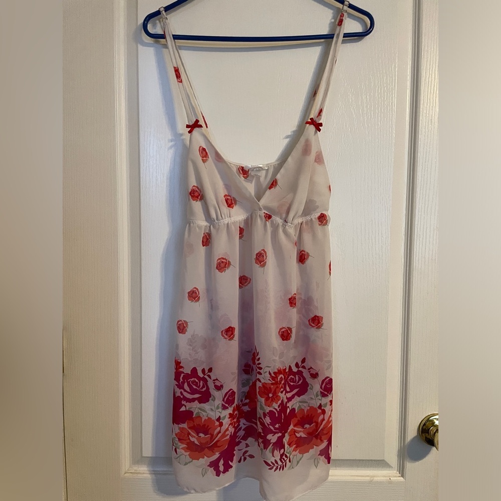 Flora by Flora Nikrooz Floral Rose Print Babydoll Chemise Red‎ White Large